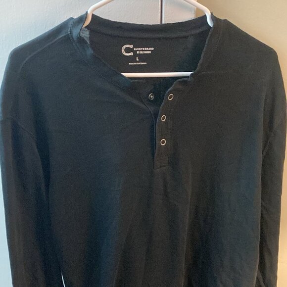 Lucky Brand Black Large Henley Button Long Sleeve Shirt - Picture 1 of 2